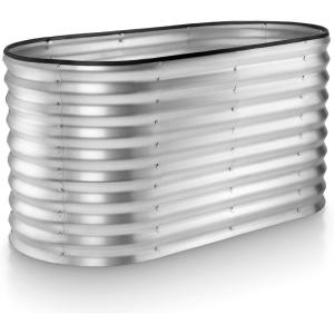image:imagePlant amp Plot Galvanized Raised Garden Beds Outdoor  422 ft Planter Raised Beds for Gardening Vegetables Flowers  Large Metal Garden Box Light Green  Patented ToolFree DesignSilver