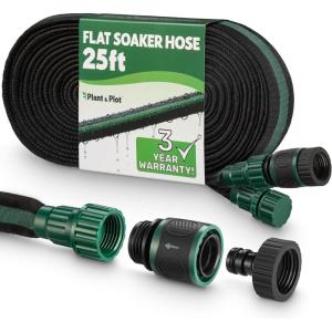 image:imageFlat Soaker Hose 150ft 75ft 2Pack for Garden  Drip Hose for Garden Beds Lawns and Trees  Heavy Duty Leakproof Design with Quick Connect  Linkable Irrigation System for Vegetables and Flowers25ft