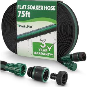 image:imageFlat Soaker Hose 150ft 75ft 2Pack for Garden  Drip Hose for Garden Beds Lawns and Trees  Heavy Duty Leakproof Design with Quick Connect  Linkable Irrigation System for Vegetables and Flowers75ft