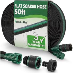 image:imageFlat Soaker Hose 150ft 75ft 2Pack for Garden  Drip Hose for Garden Beds Lawns and Trees  Heavy Duty Leakproof Design with Quick Connect  Linkable Irrigation System for Vegetables and Flowers50ft