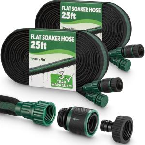 image:imageFlat Soaker Hose 150ft 75ft 2Pack for Garden  Drip Hose for Garden Beds Lawns and Trees  Heavy Duty Leakproof Design with Quick Connect  Linkable Irrigation System for Vegetables and Flowers25ft 2 pack