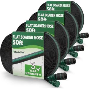 image:imageFlat Soaker Hose 150ft 75ft 2Pack for Garden  Drip Hose for Garden Beds Lawns and Trees  Heavy Duty Leakproof Design with Quick Connect  Linkable Irrigation System for Vegetables and Flowers50ft 4 pack