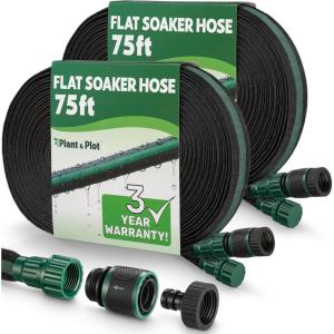 image:imageFlat Soaker Hose 150ft 75ft 2Pack for Garden  Drip Hose for Garden Beds Lawns and Trees  Heavy Duty Leakproof Design with Quick Connect  Linkable Irrigation System for Vegetables and Flowers75ft 2 pack